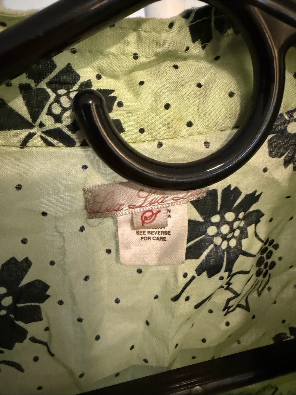 Luli & Me Light Green Floral Shirt Dress with Black Print - Picture 3 of 3